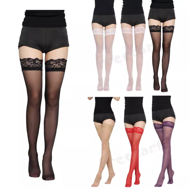 Wholesale Womens Sexy Thigh Tights Hold Ups Stay Up Lace Stocking Top High  X8Q6