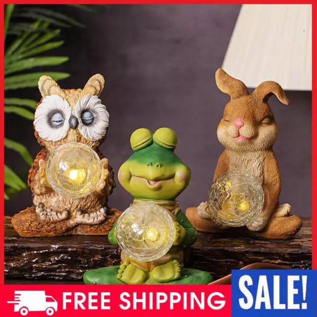 Meditating Pose Frog/Owl/Rabbit Garden Sculptures with Solar Lights Garden Decor