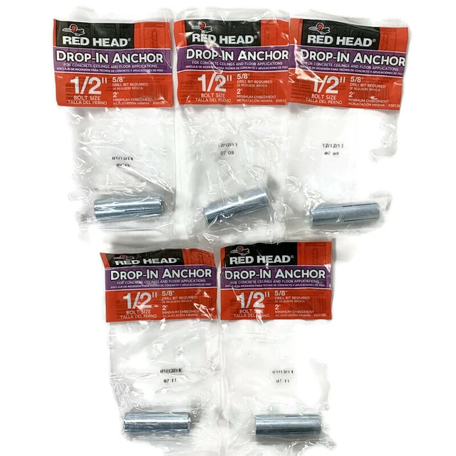 RED HEAD 50126 1/2-in x 2-in Drop-In Concentrate Steel Anchor Set of 5
