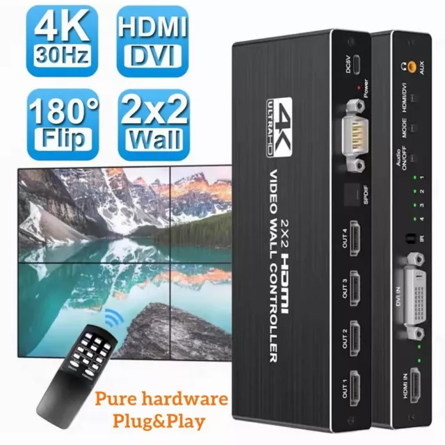 4K 2x2 HDMI DVI Video Wall Controller Processor 1x2 1x3 1x4 Multi Screen Splicer