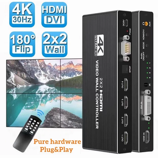4K 2x2 HDMI DVI Video Wall Controller Processor 1x2 1x3 1x4 Multi Screen Splicer