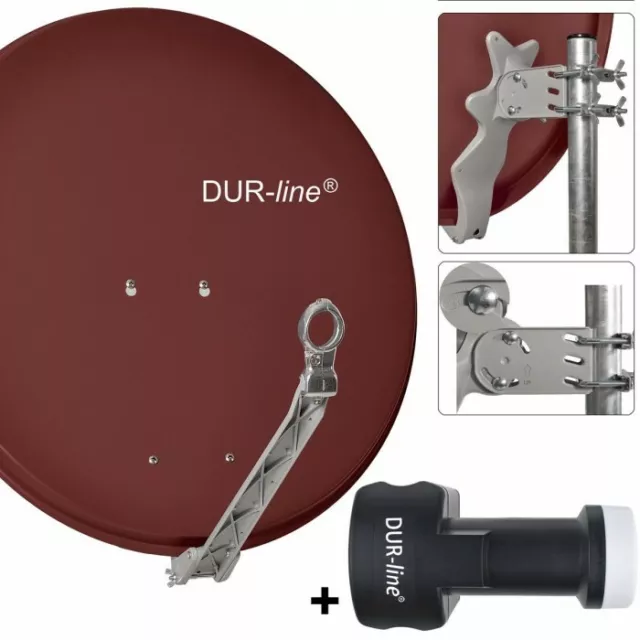 DUR-line Satellitenanlage - Satellitenschüssel 80cm rot + Octo LNB 8 Teilnehmer