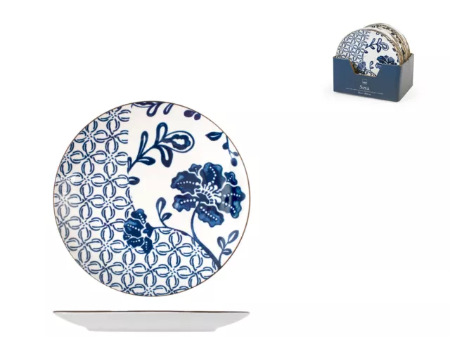 Set Piatt Fruit H&h Soie 12Pz 20Cm Blanc et Bleu Porcelaine Fabriqué en Italie