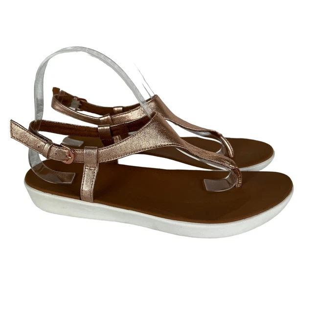 FitFlop Lainey Sandals Womens 8 Rose Gold Slingback Thong Wedge Ankle Strap
