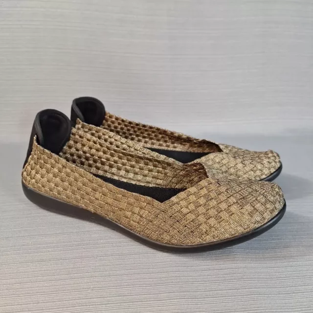 Steven By Steve Madden Women's Gold Woven Slip On Ballet Flats Shoes Size 8