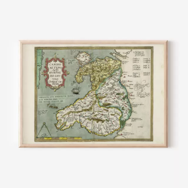 Welsh Map 3 Old Vintage Poster, Art Print, Painting, Artwork, Gift