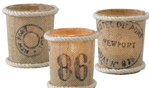 Canvas Covered Sailing Motif Votive Cups Set of 3 Assorted