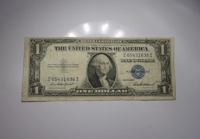 1935-E ONE DOLLAR SILVER CERTIFICATE **Nice Old $1.00 U.S. BILL **BLUE SEAL**