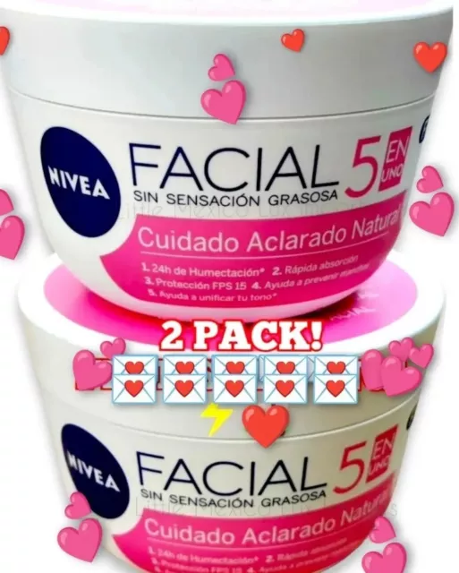 2 Pack NIVEA Aclarado Natural Cuidado Facial 5 Piel Hermosa 200 ml each