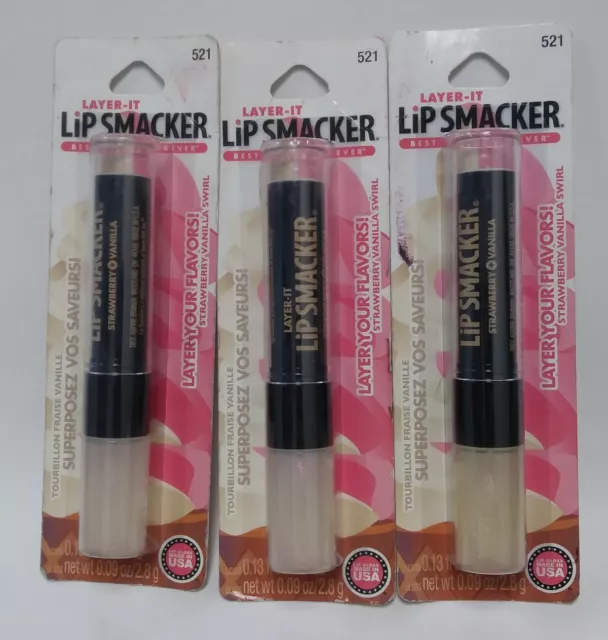 LIP SMACKER LAYER-IT Strawberry Vanilla Swirl  MOISTURIZING LIP GLOSS #521 (3X)