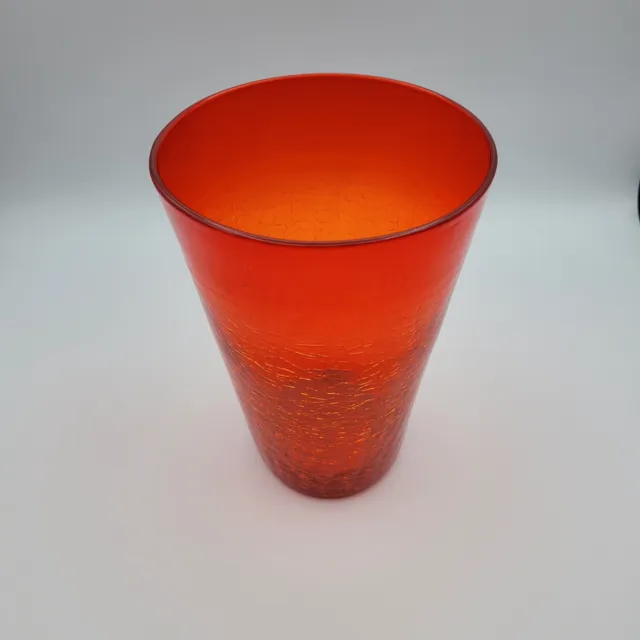 Vintage PILGRIM Hand Blown Vibrant Tangerine Crackle Glass Vase
