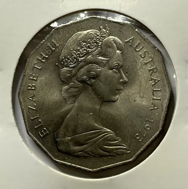 1973 50 Cent Coin - Uncirculated - Low Mintage Date Elizabeth II In 2x2 Holder