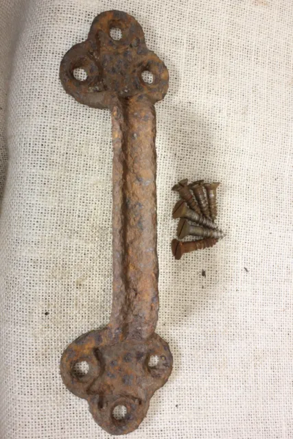 Old Barn Door Tool Box 10” Handle Pull Vintage Heavy Rustic Rust Pits Cast Iron