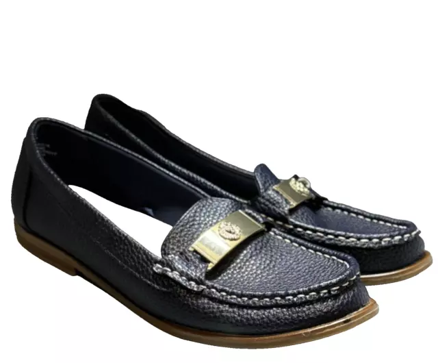 ANNE KLEIN IFLEX Flats Navy Blue Loafers Shoes Lion Buckle Women’s Size ...