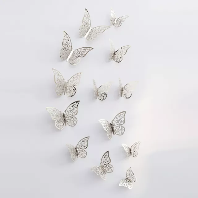 12 Pièces Lot 3D Stickers Papillon Effet Métallique Argent Ref:SC Décoration mur