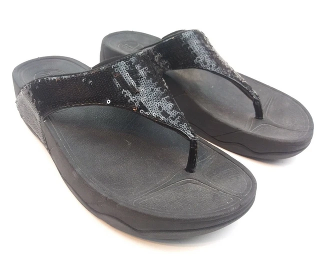 Black Sequin FITFLOP 034-001 "ELECTRA" Sandals Flip Flops Thongs EU 38 US 7