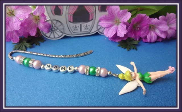 Bookmark Personalised name 3d Tinkerbell  pearl design 4 kids/teachers books