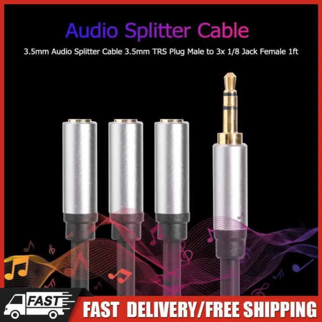 3.5mm Audio Splitter Cable 3.5mm TRS Plug Male to 3x 1/8 Jack Female 1ft DE