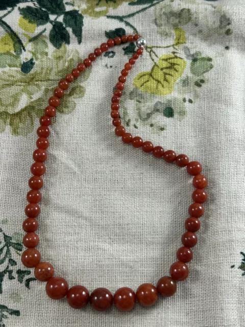 CARNELIAN orange agate semi precious stone beaded necklace with 925 silver clasp