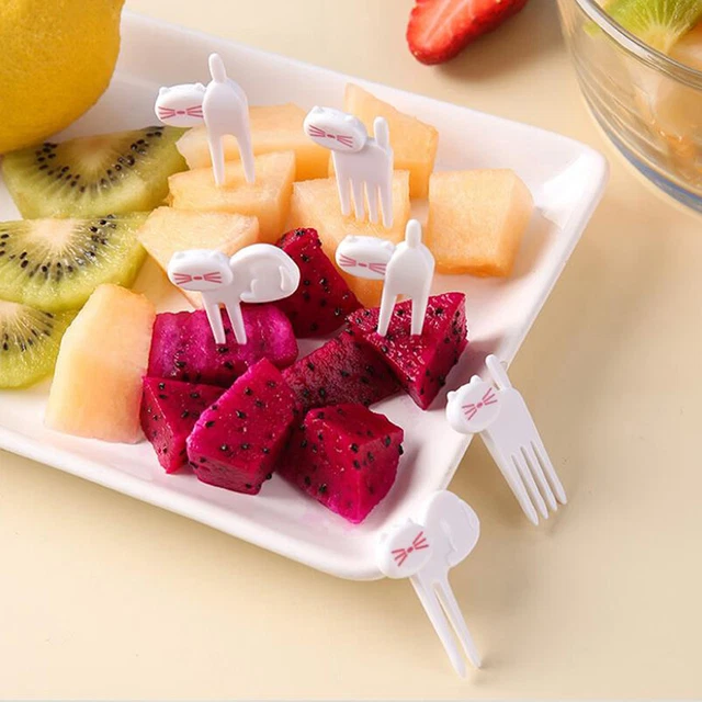 6pcs/set Mini Animal White Cat Fruit Fork Kids Dessert Bento Lunches Party De-DB