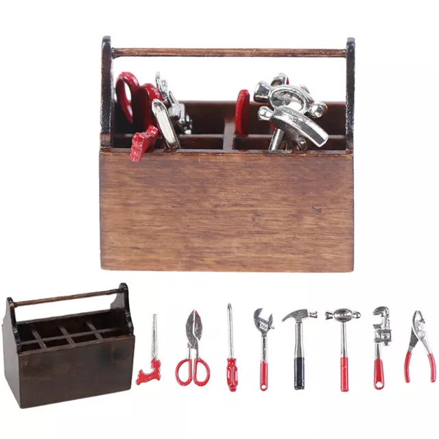 1:12 Scale Dollhouse Miniature Wooden Box Metal Hand Tools Set For Dolls toH^*^