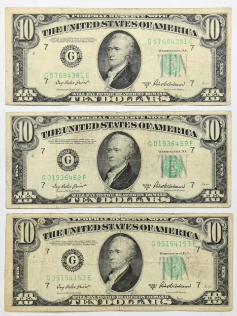 1950 Series 3 $10 Federal Reserve Notes Ten Dollars Priest Anderson Signatures
