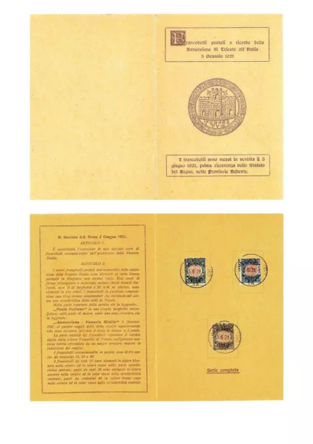 REGNO D'ITALIA - FOLDER  ANNESSIONE  VENEZIA GIULIA TRIESTE 1921 con annullo