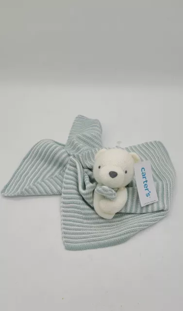 NWT Carters Bear Security Blanket Lovey White Blue Stripe Baby Plush Toy
