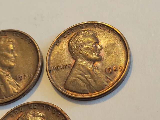 1929 Lincoln Wheat Cent Penny Lot of 5 Gorgeous Coins! Philadelphia US Mint! 7
