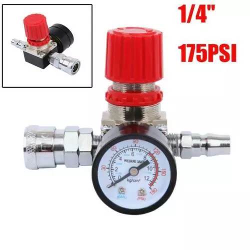 Air Pressure 1/4" Regulator For Air Compressor System Pressure Gauge 175PSI