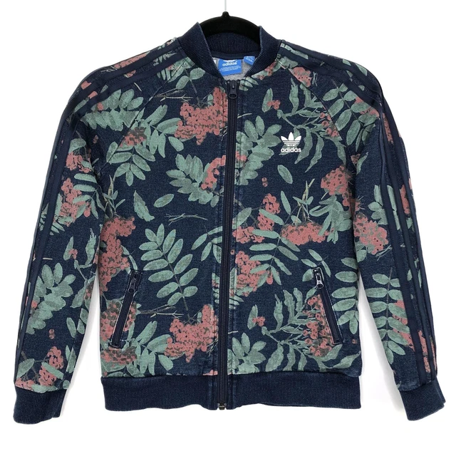 Giacca con cerniera intera ADIDAS 9-10 anni blu verde foglie