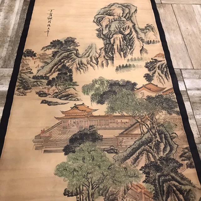 Chinesisches altes Hängerollen-Landschaftsgemälde, schön signiert