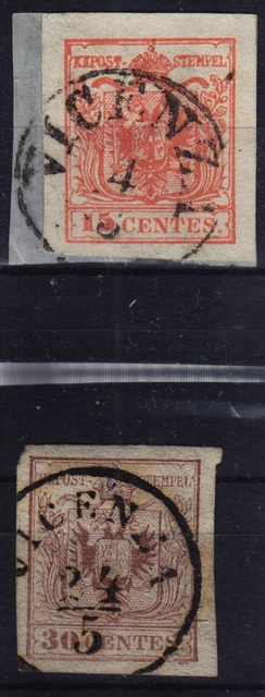 LOMBARDEI-VENETIEN 1850 -15C, und -30C, FEINSTDRUCK! Verschiedene VICENZA.