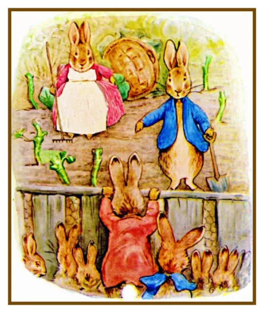 Beatrix Potter Rabbit Family at Garden Counted Cross Stitch Chart Pattern