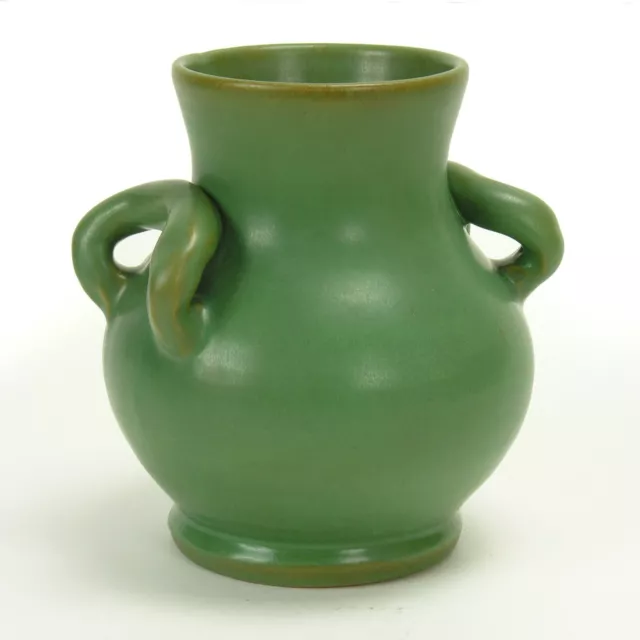 Genuine Bybee Pottery Kentucky matte green Arts & Crafts 2 handled vase Selden