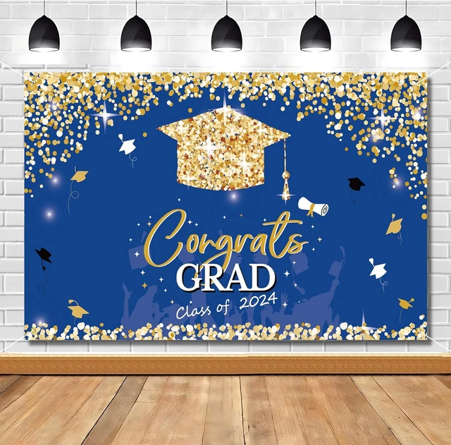 2024 GRADUATION DECORATIONS Class of 2024Glitter Blue and Gold Large