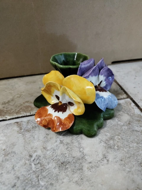 Vintage Porcelain Double Pansy Candle Stick Holders