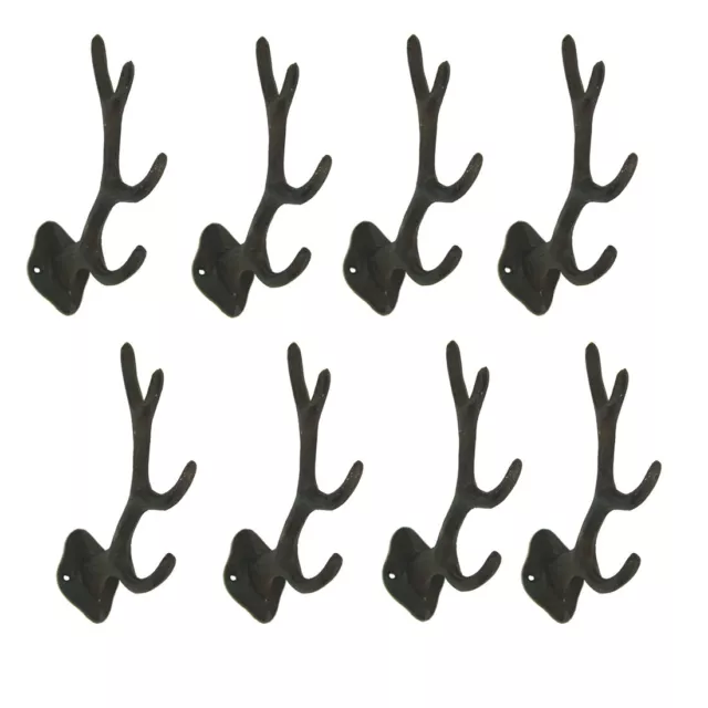 Rustic Brown Cast Iron Antler Wall Hook Set 8 Piece