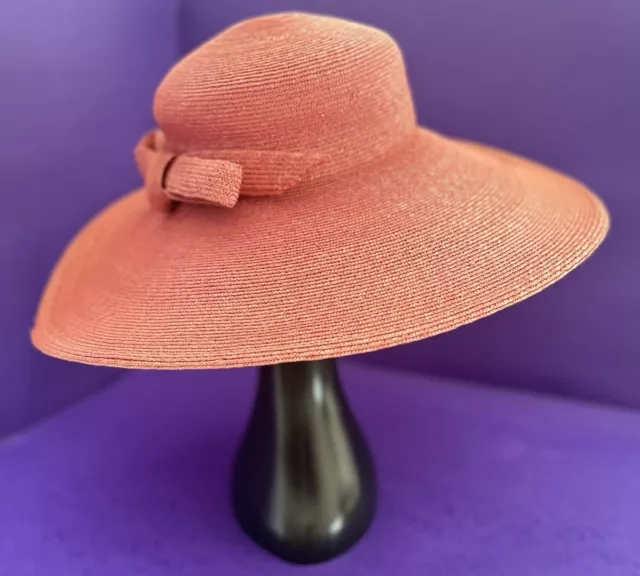 Women's Frank Olive for Saks 5th Avenue Red Wide Brim Straw Hat W/Bow SALE! 3