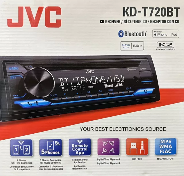 NEW JVC KD-T720BT 1-DIN, AM/FM/CD Car Audio Receiver w/ Bluetooth, USB