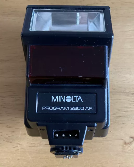 Vintage Minolta Program 2800 AF Flash & Case. Fits Minolta 7000 Camera. VGC.