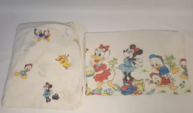 Vintage 70s Mickey Mouse Club Twin FITTED AND FLAT Sheet Walt Disney Productions