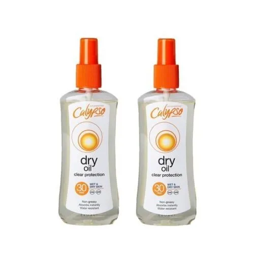 2x Calypso Dry Oil Spray Clear Protection SPF30 200ml Non Greasy Water Resistant
