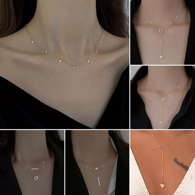 Silver Zircon Tassel Butterfly Pendant Necklace Clavicle Chain Women Jewelry