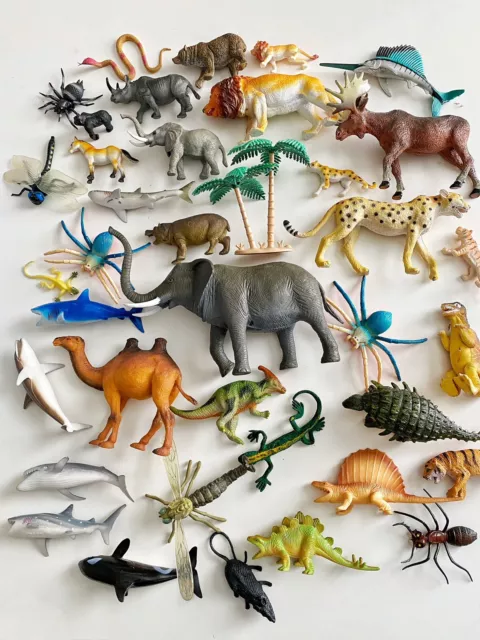 Lot of Animal Dinosaur Toy Safari Zoo Wild Plastic Vintage Figures (37 Total)