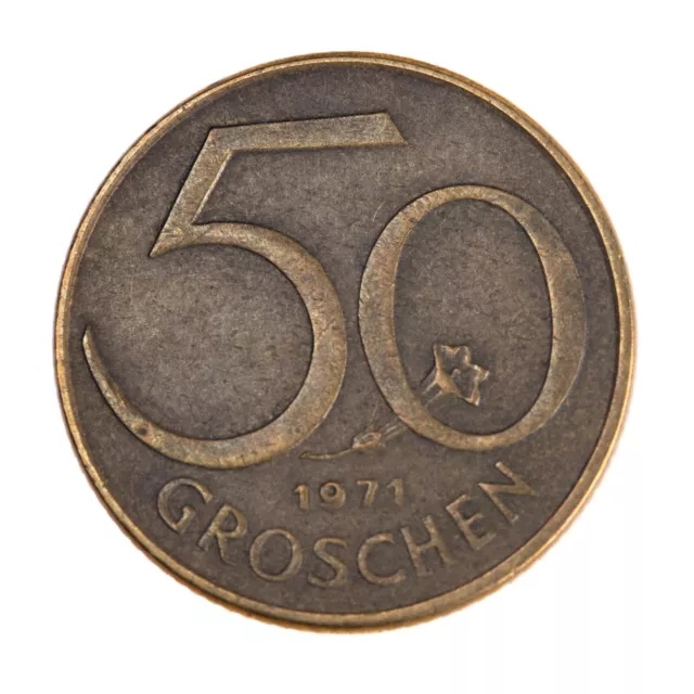 Austria 1971  50 Groschen Aluminum-Bronze Coin Austrian Shield Good Circulated