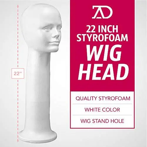 22'' Inch Styrofoam Wig Head Mannequins Manikin Stand Style Model & Display Wome 2