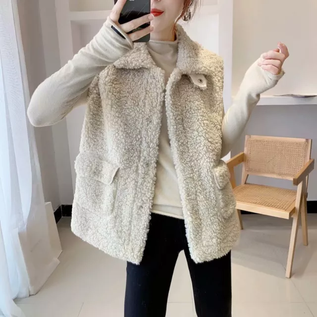 Womens Plush Faux Fur Lapel Collar Sleeveless Vest Loose Winter Warm Waistcoat