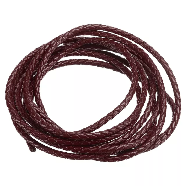 3mm Round Braided Leather Cord for Crafts Jewelry Making, Wine Red(2.2Yards)