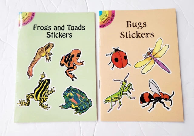 Dover Little Activity Books Stickers Lot of 2 Bugs & Frogs Toads Unused New Vtg